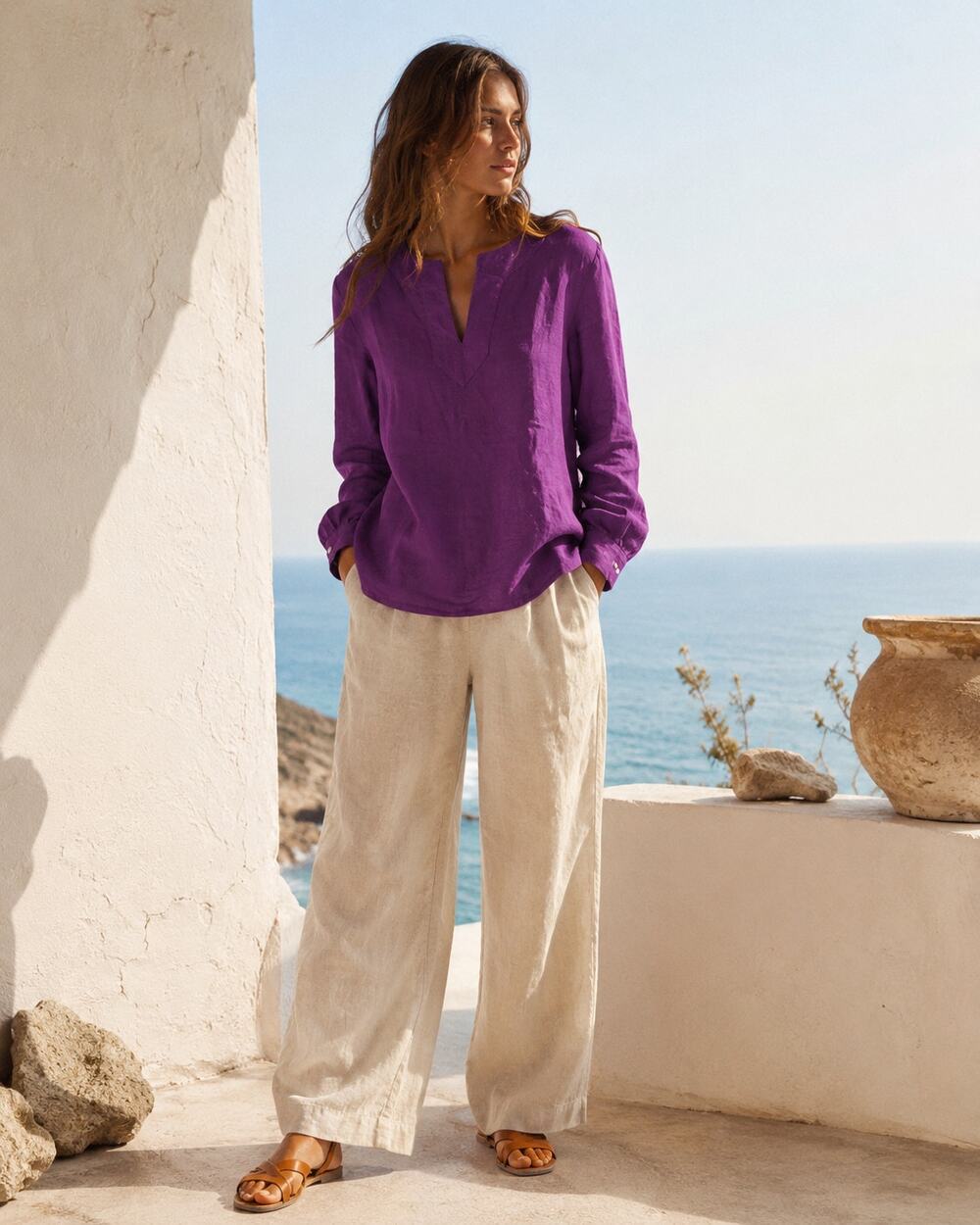 Lauren Ralph Lauren Purple Linen Pullover Blouse Womens PS Lagenlook Boho Beachy